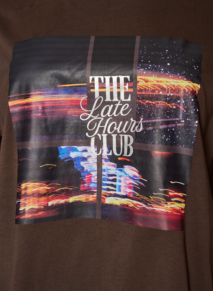 Oversized T-skjorte med stort fototrykk, Brun, Packshot image number 2