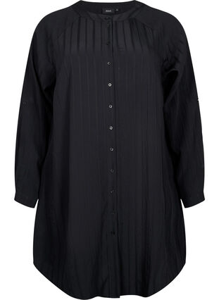 Lang viskose skjorte med stripete struktur, Black, Packshot image number 0