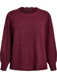 Strikkebluse med b&oslash;lgete kanter, M&oslash;rk Bordeaux
