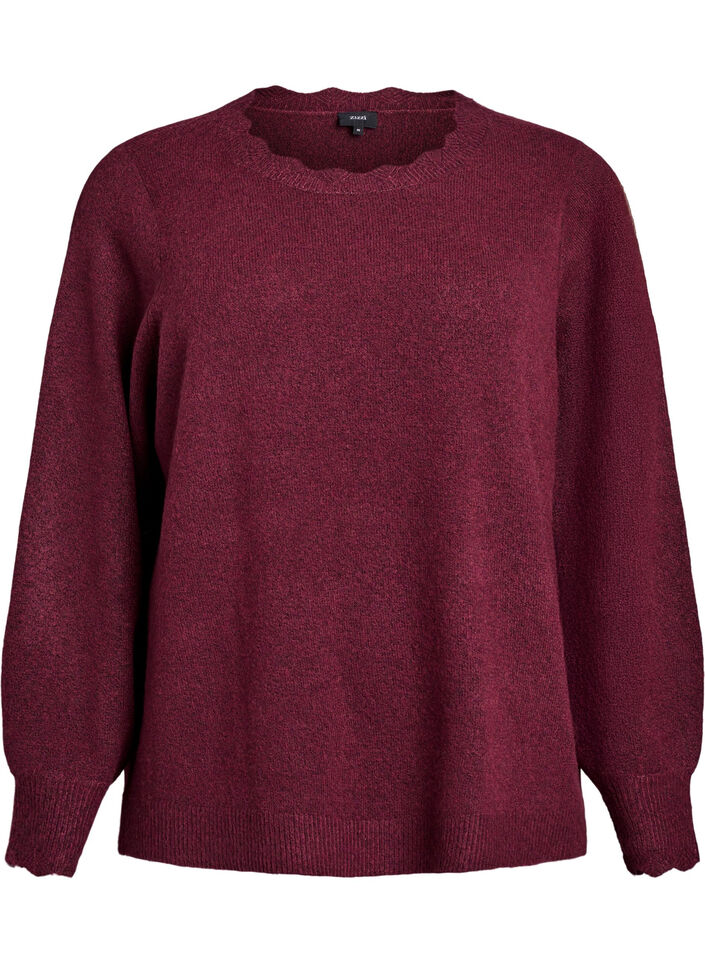 Strikkebluse med b&oslash;lgete kanter, M&oslash;rk Bordeaux, Packshot image number 0