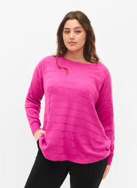 Strikket bluse med tone-i-tone striper, Rose Violet, Model