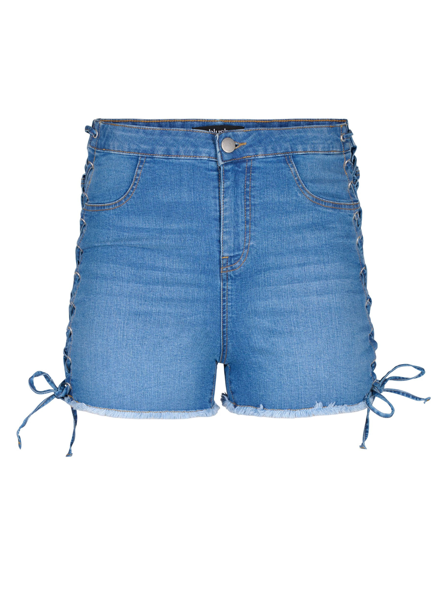 Zizzi Dongerishorts med sn&oslash;redetaljer, Blue Denim, Packshot image number 0