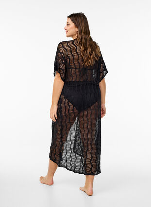 Zizzi Strandkimono med knytebelte, Svart, Model image number 1