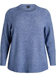 Melert strikkebluse med rund hals, Blå