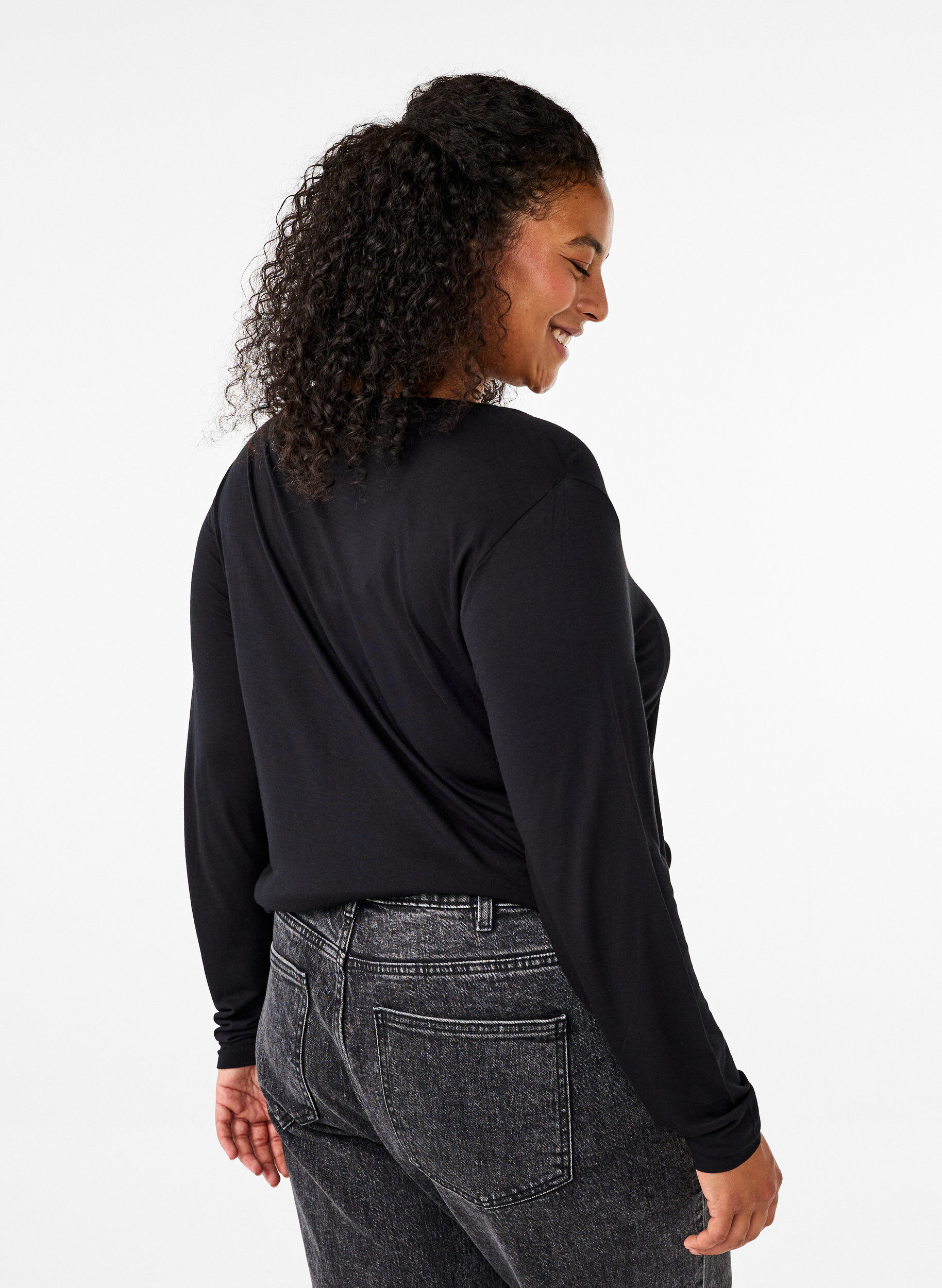 ZizziLangermet bluse i ull og viskose, Svart, Model image number 2
