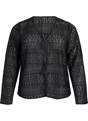 Zizzi Cardigan med hullmønster og knytebånd, Svart, Packshot image number 0