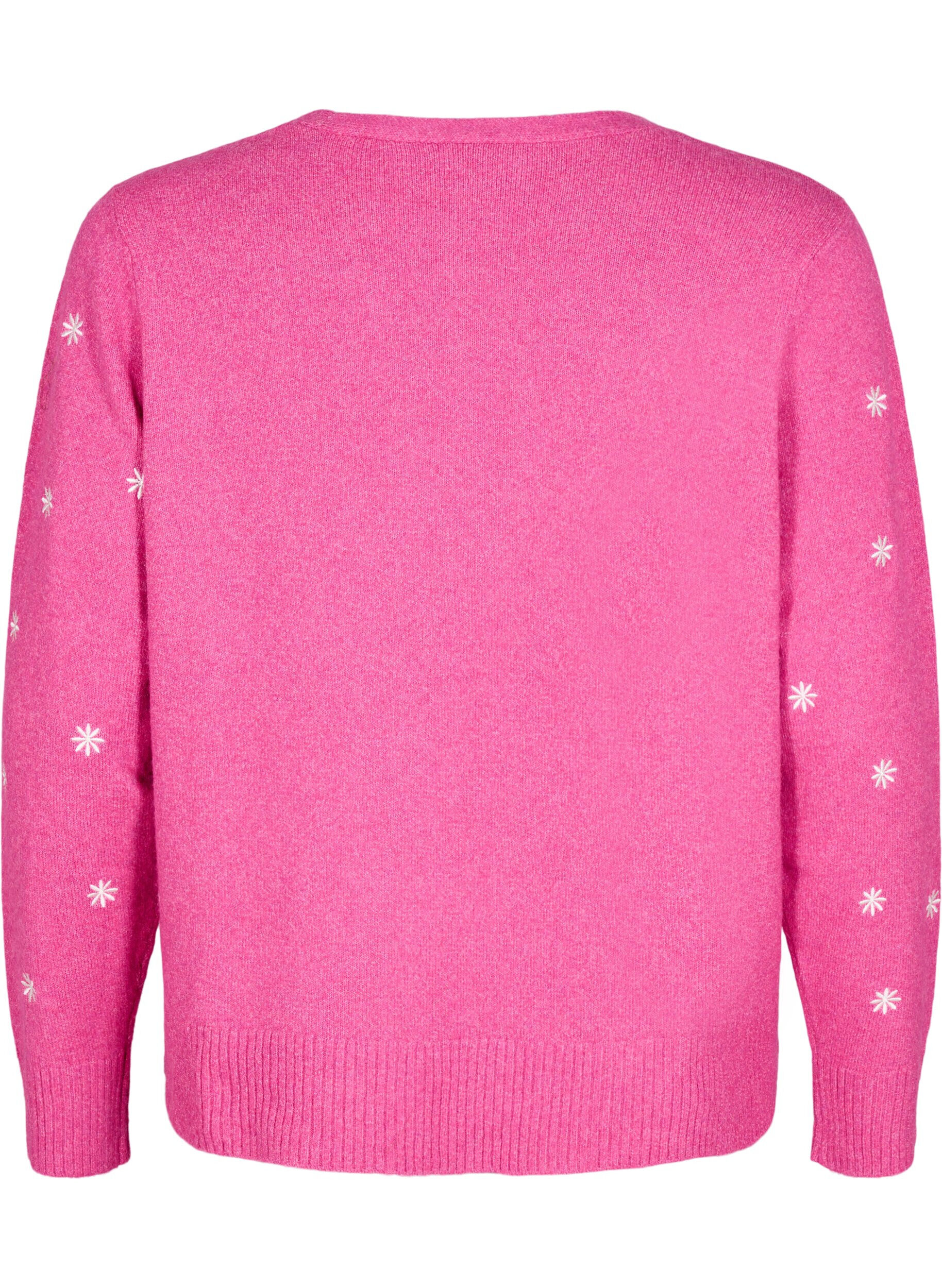 Zizzi Strikket cardigan med knytedetaljer og broderi, Raspberry Rose Comb, Packshot image number 1