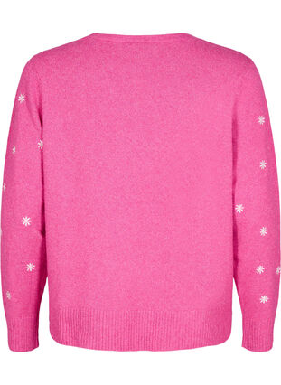 Zizzi Strikket cardigan med knytedetaljer og broderi, Raspberry Rose Comb, Packshot image number 1