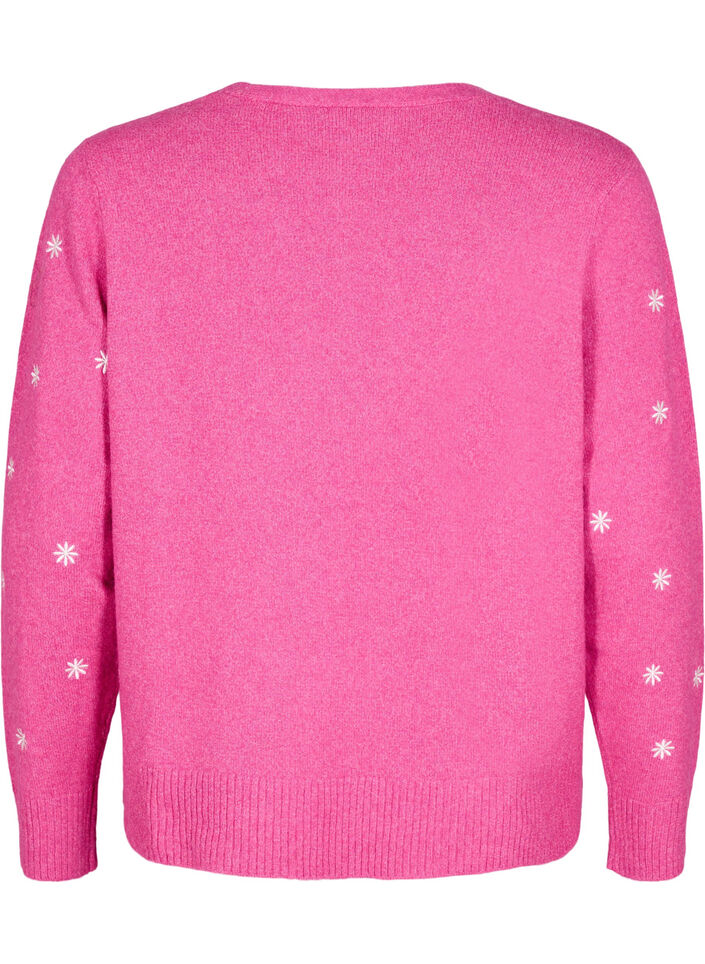 Strikket cardigan med knytedetaljer og broderi, Raspberry Rose Comb, Packshot image number 1