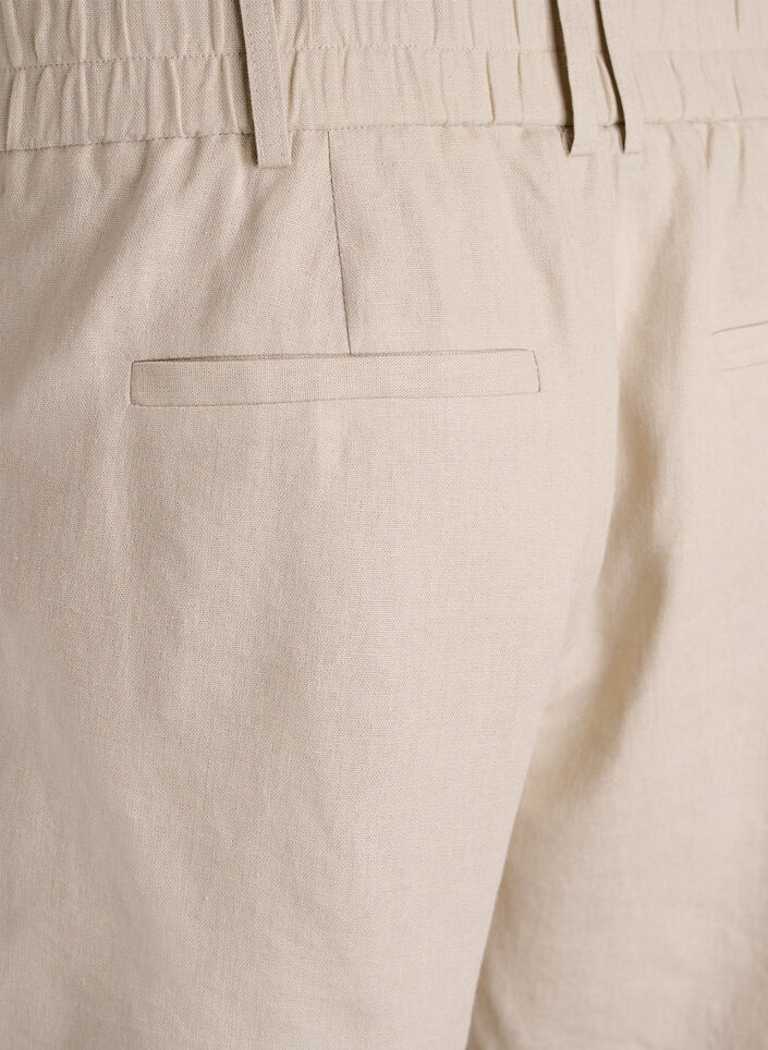 Bermudashorts med h&oslash;y midje i lin og viskose, Beige, Packshot image number 3