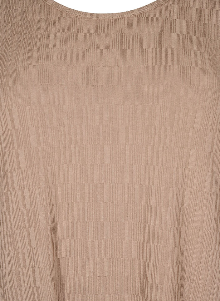 Kjole med tekstur og 3/4 ermer, Brun, Packshot image number 2