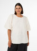 Jacquard bluse med puffermer og A-linjeform, Vanilje, Model image number 0