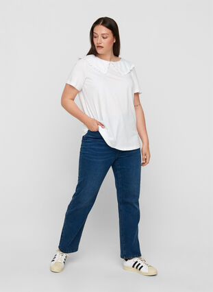 T-skjorte i bomull med krage, Bright White, Model image number 2