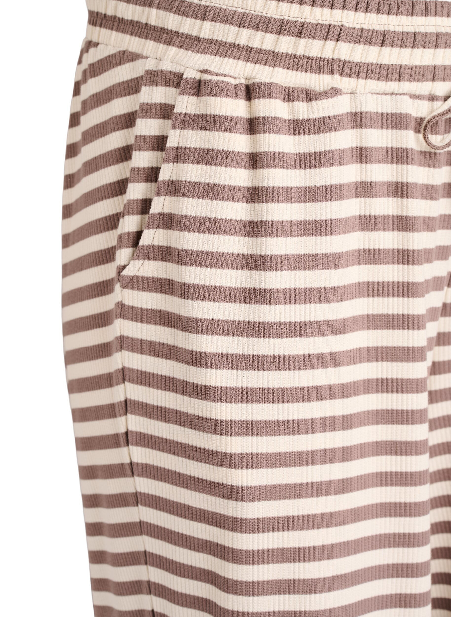 Zizzi Stripete pyjamasbukser med h&oslash;y midje og vide ben, Beige, Packshot image number 2