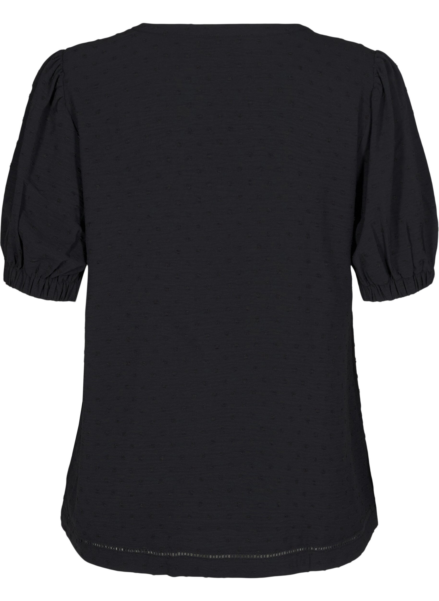 Zizzi Bluse med korte puff ermer og prikkete tekstur, Black, Packshot image number 1