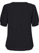 Bluse med korte puff ermer og prikkete tekstur, Black, Packshot image number 1