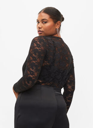 Zizzi Bodystocking i blonder med lange ermer, Black, Model image number 1