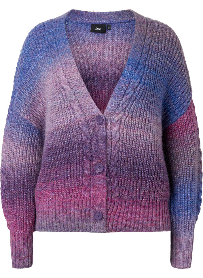Melange strikket cardigan med knapper, Pansy Mel. Comb, Packshot image number 0