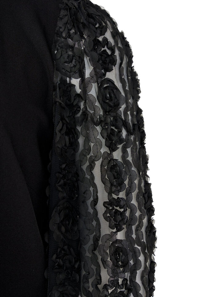 Bluse med 3D-blomster, Black, Packshot image number 2