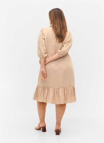 Kjole med volangkant og 3/4-ermer, Humus, Model image number 1