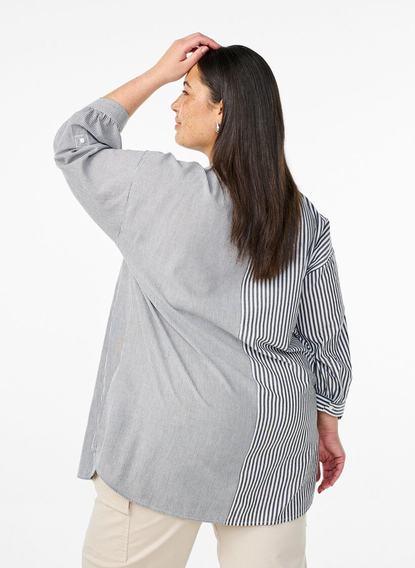 Rutete tunika med 3/4 ermer, Svart, Model image number 2