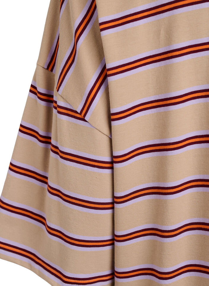 Oversized T-skjorte med striper og 1/2 ermer, Beige, Packshot image number 3