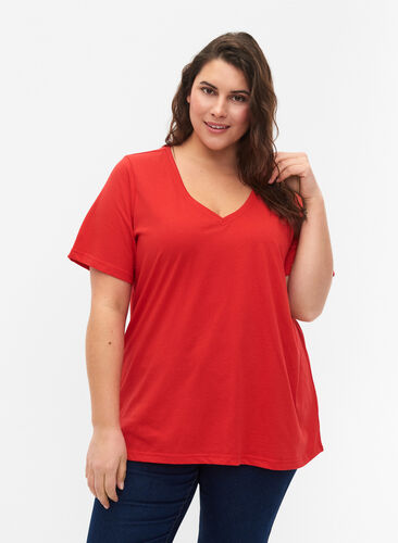 FLASH - T-skjorte med V-hals, High Risk Red, Model image number 0