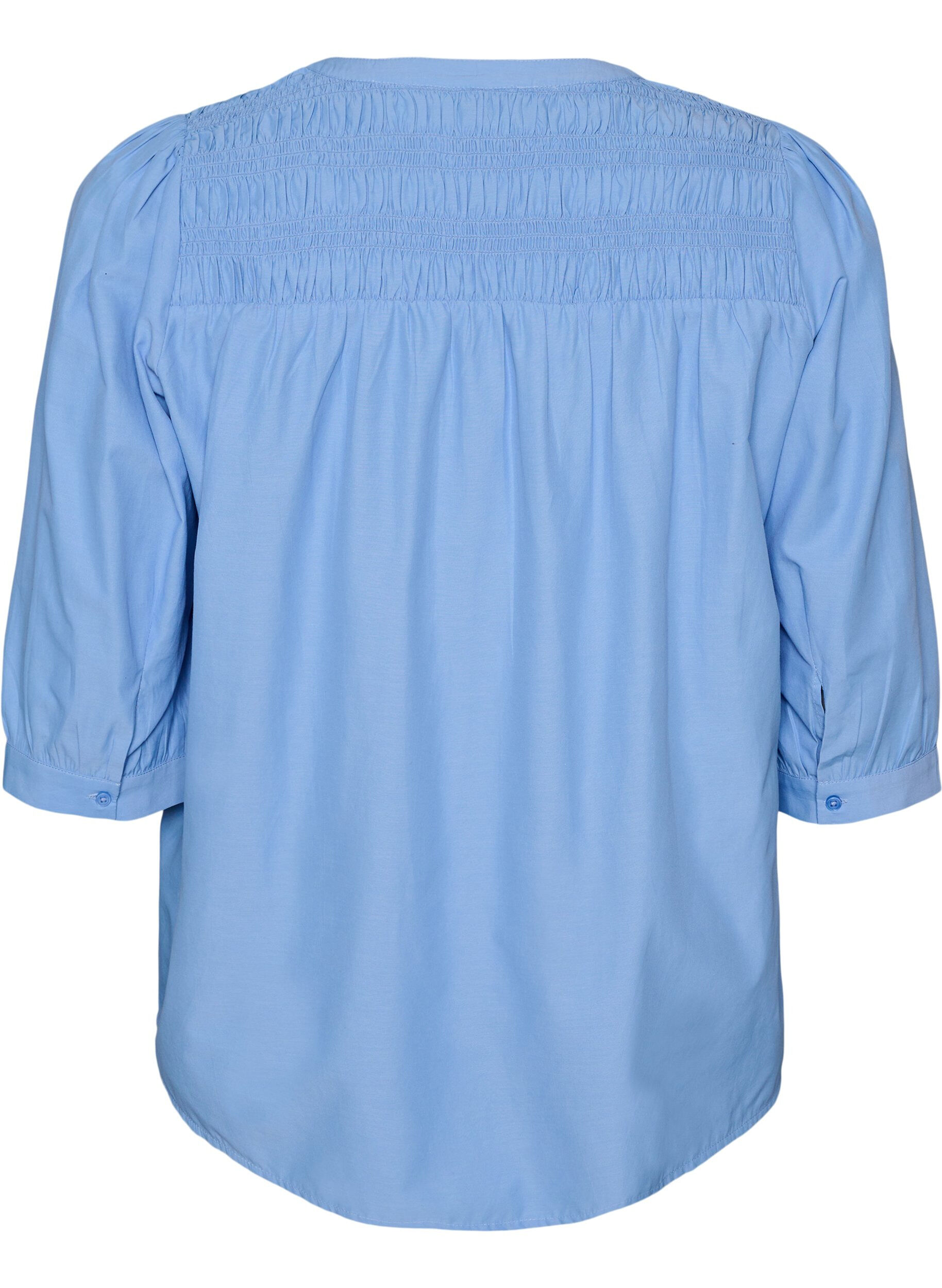 ZizziBluse med smock og 3/4 ermer, Bl&aring;, Packshot image number 1