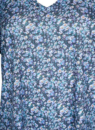 FLASH - Mønstret T-skjorte med V-hals, Blue Green Ditsy, Packshot image number 2