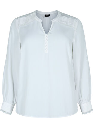 Langermet bluse med V-hals , Bright White, Packshot image number 0