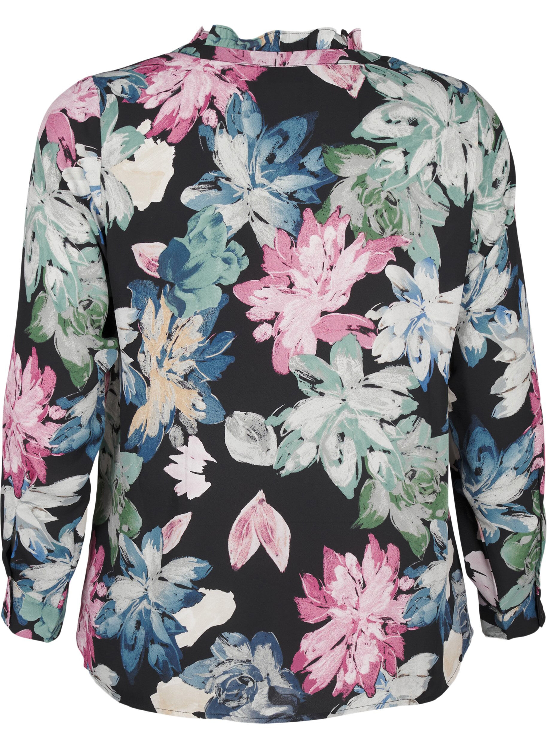 Zizzi Langermet bluse med blomstertrykk, Rose Flower AOP, Packshot image number 1