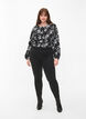 Bluse med puffermer, Black Flower AOP, Model image number 2