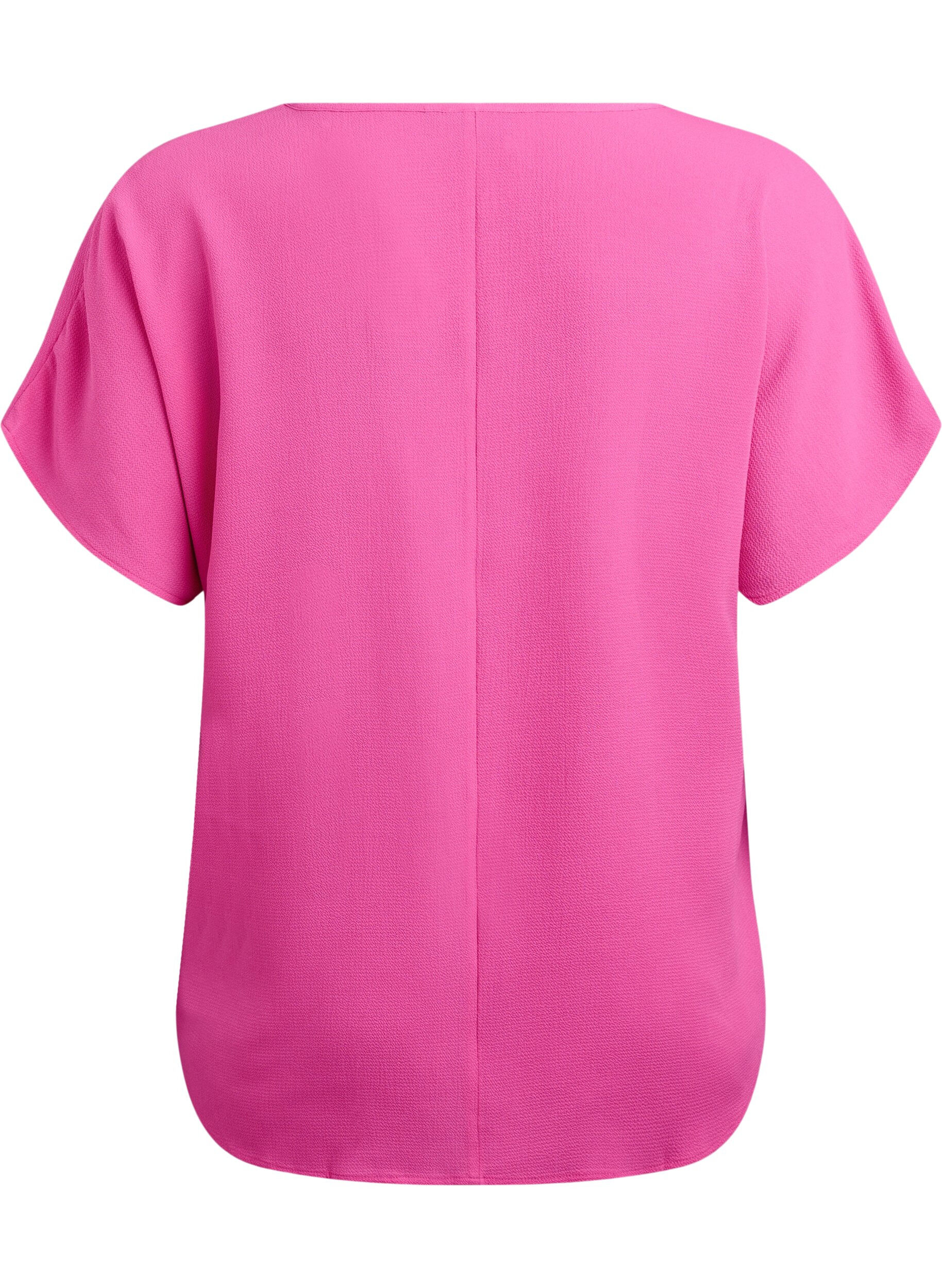 Zizzi Bluse med korte ermer og rund hals, Rosa, Packshot image number 1