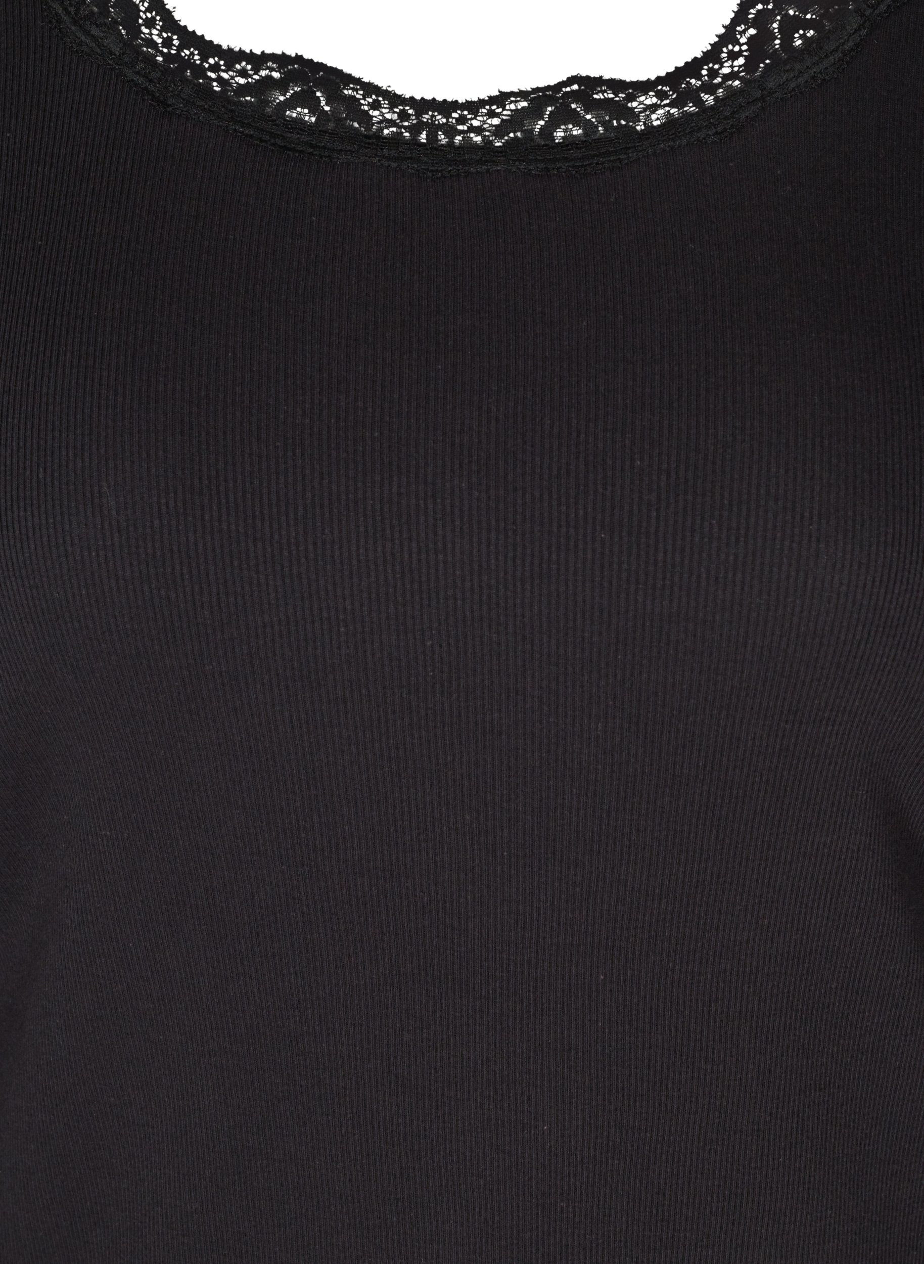 Tettsittende bluse med blondekant, Black, Packshot image number 2