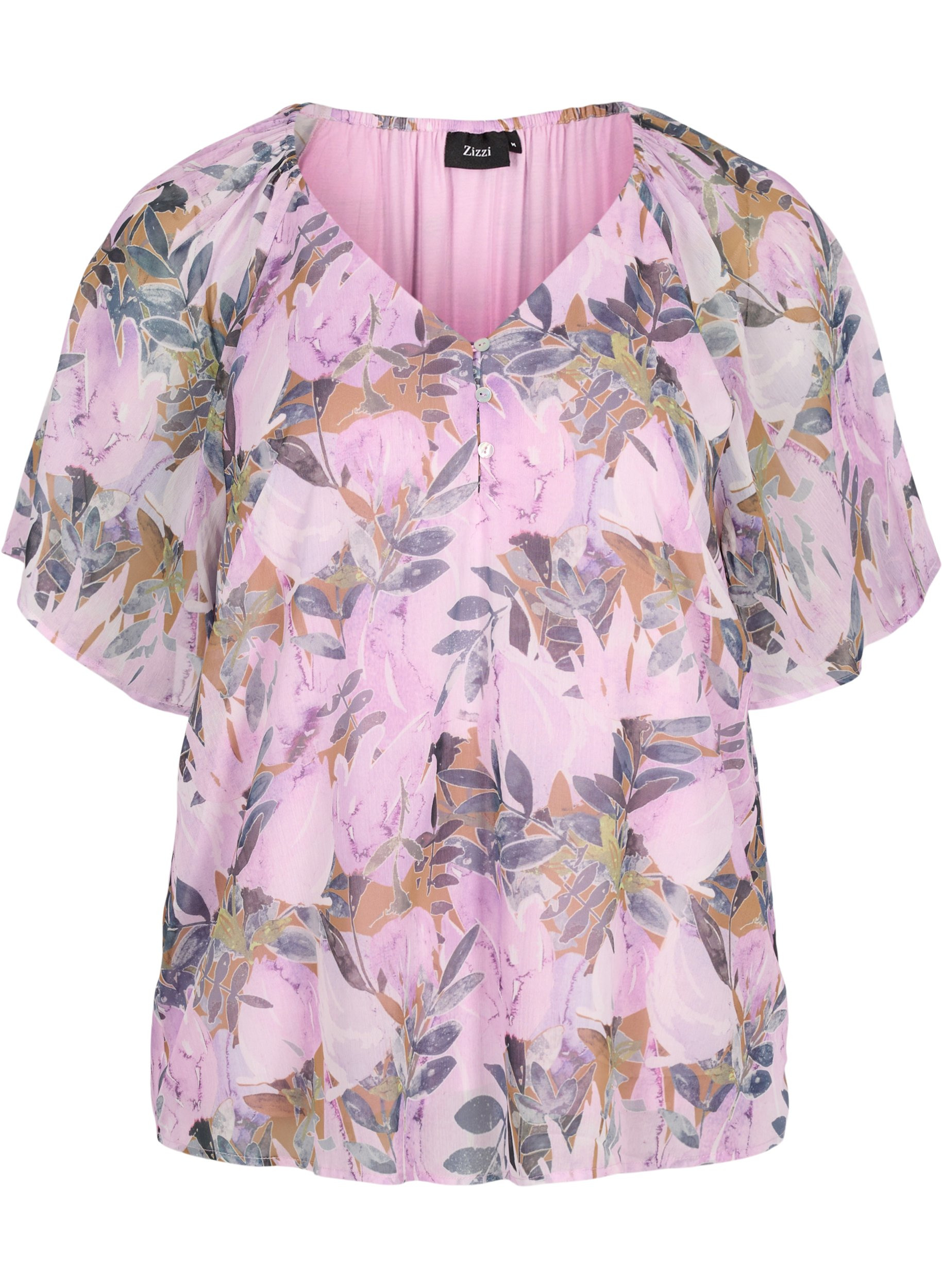 Mønstrete bluse med korte ermer, Orchid Bouquet AOP
