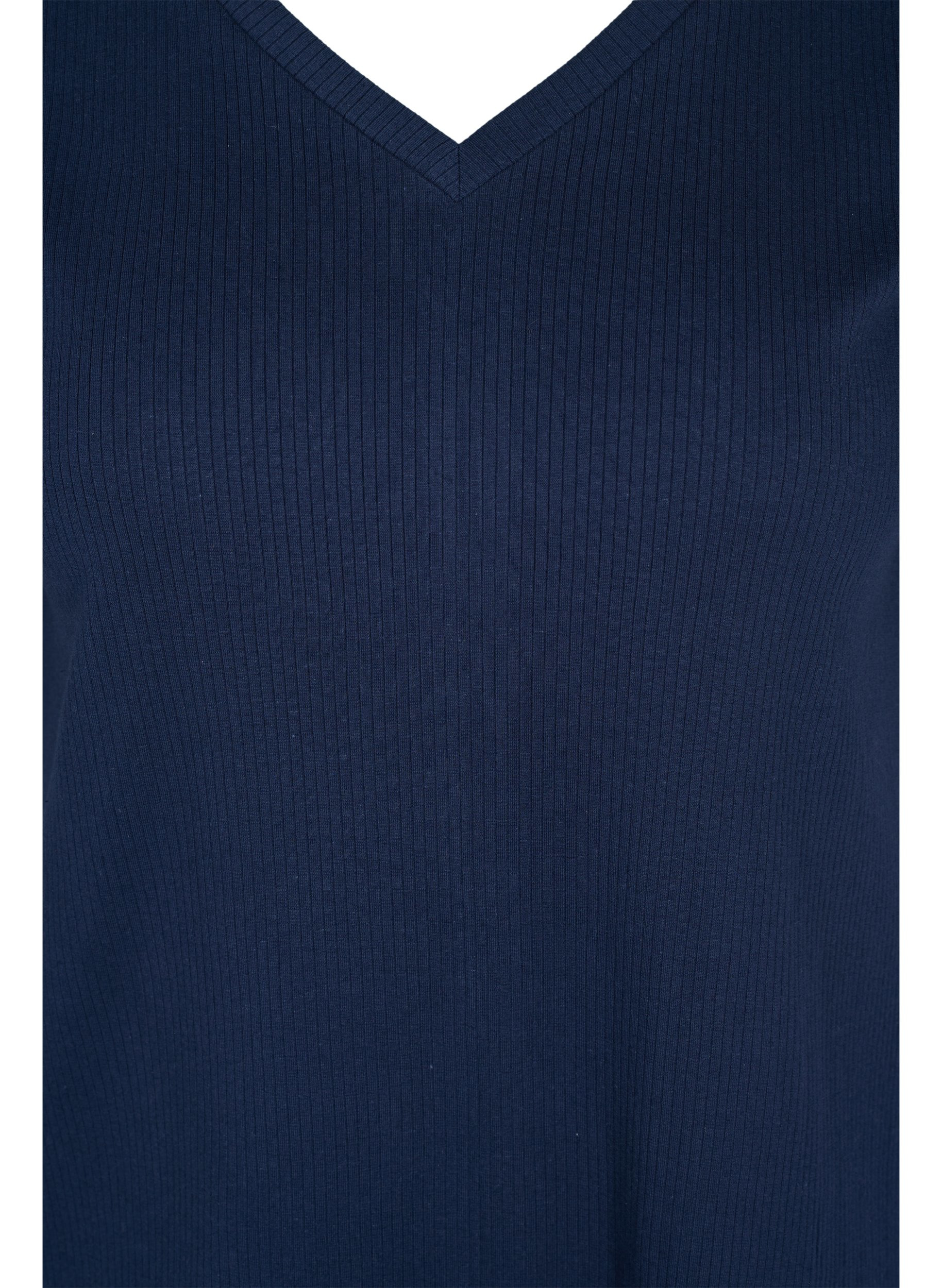 T-skjorte med en ribbet struktur i bomull, Navy Blazer, Packshot image number 2