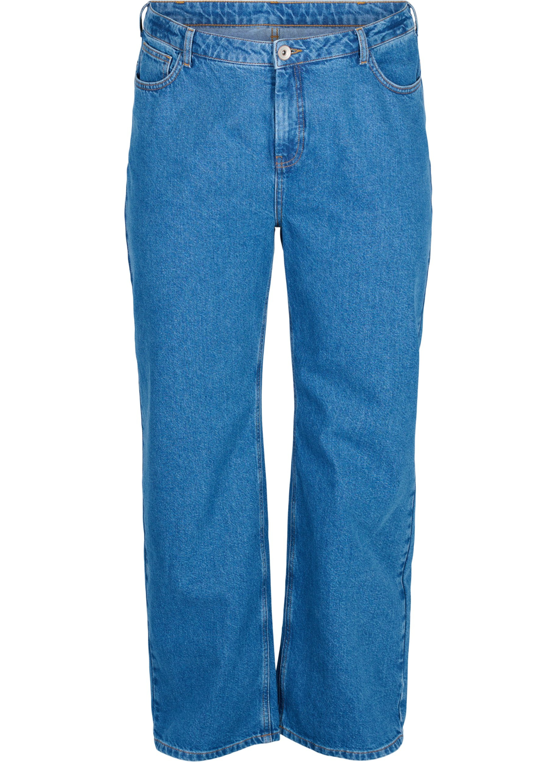 Straight jeans med høyt liv, Blue denim