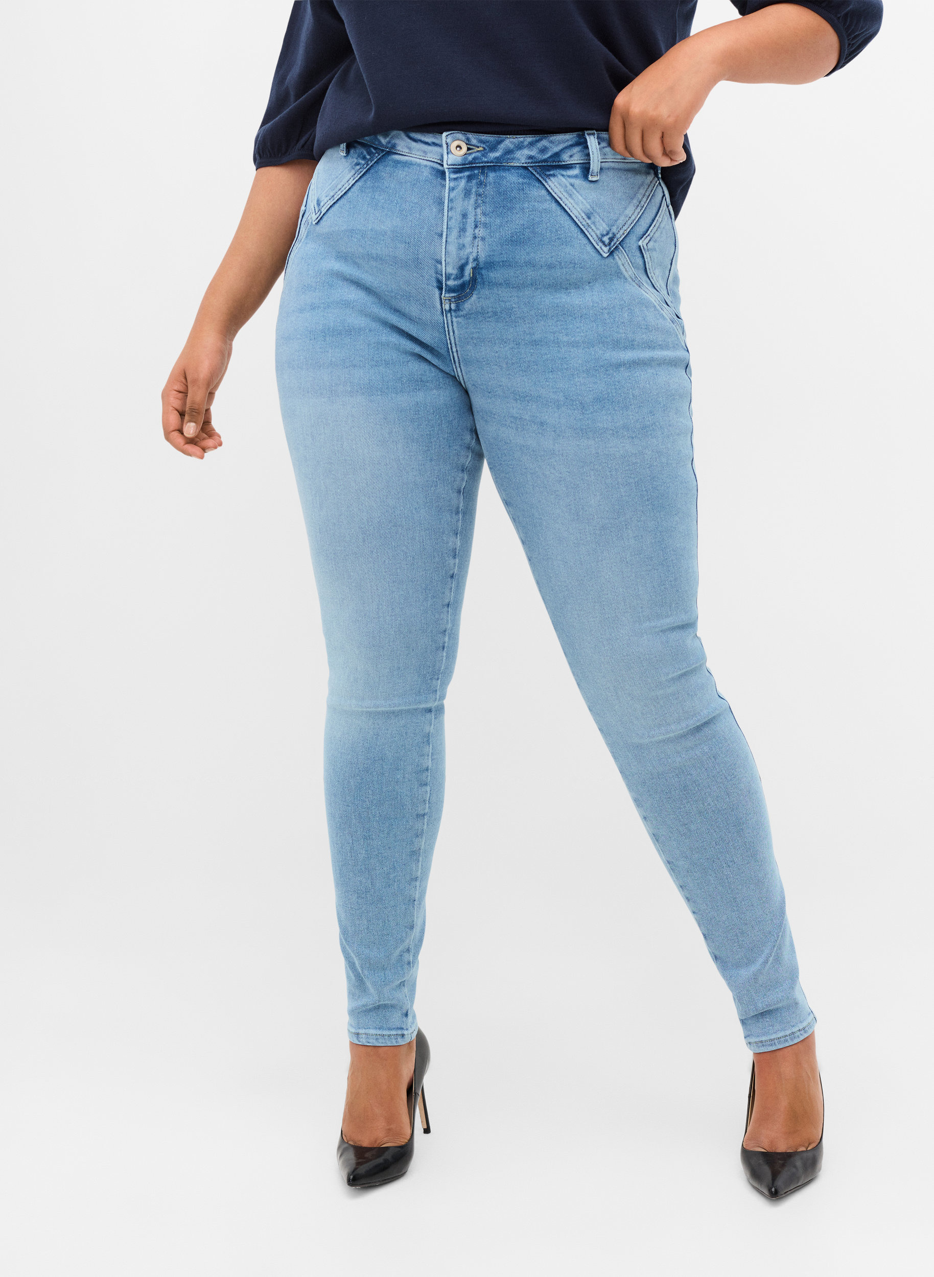 Super slim Amy jeans med markante sømmer, Light blue, Model image number 2