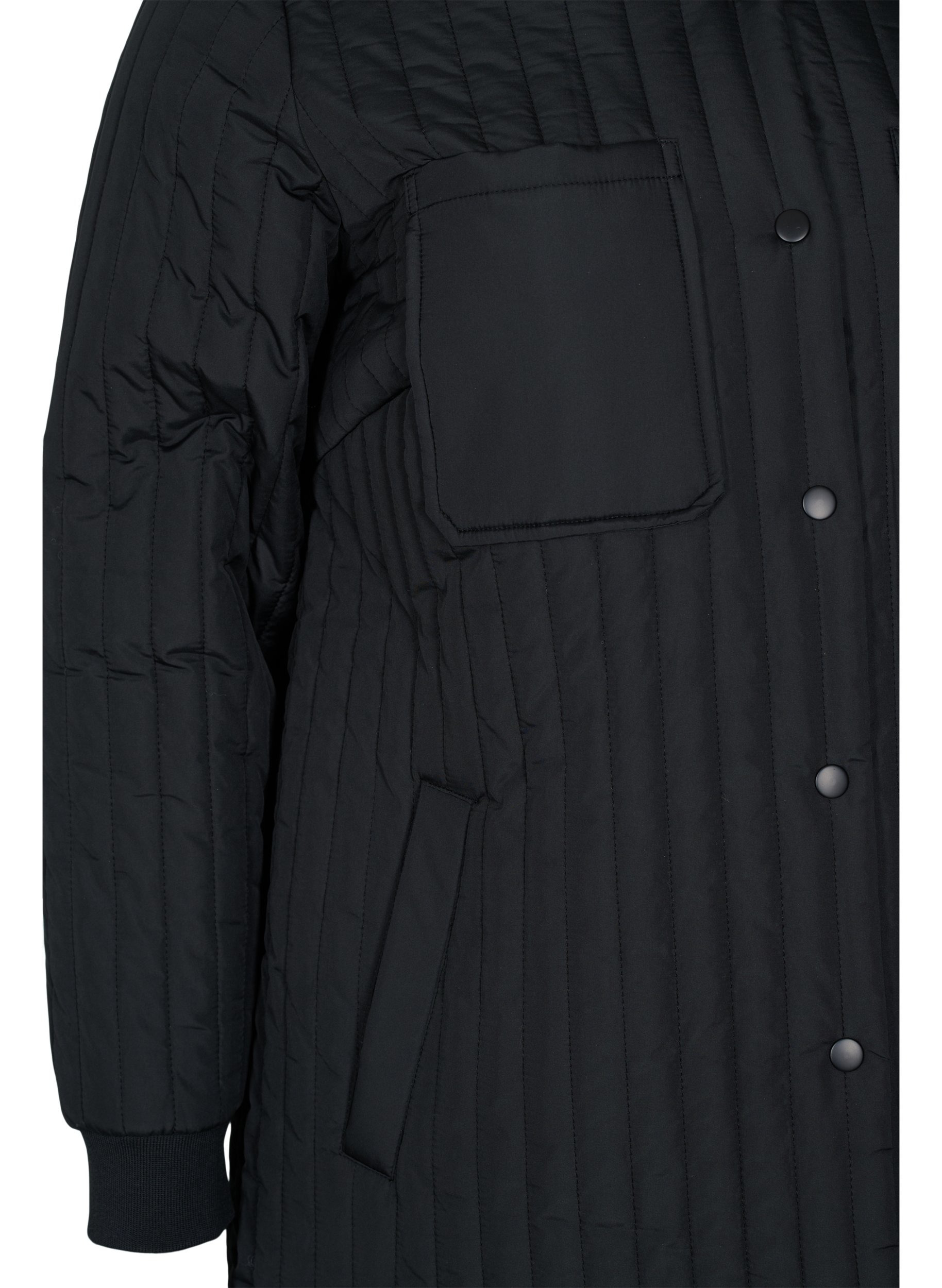 Quiltet jakke med brystlommer og krage, Black, Packshot image number 3