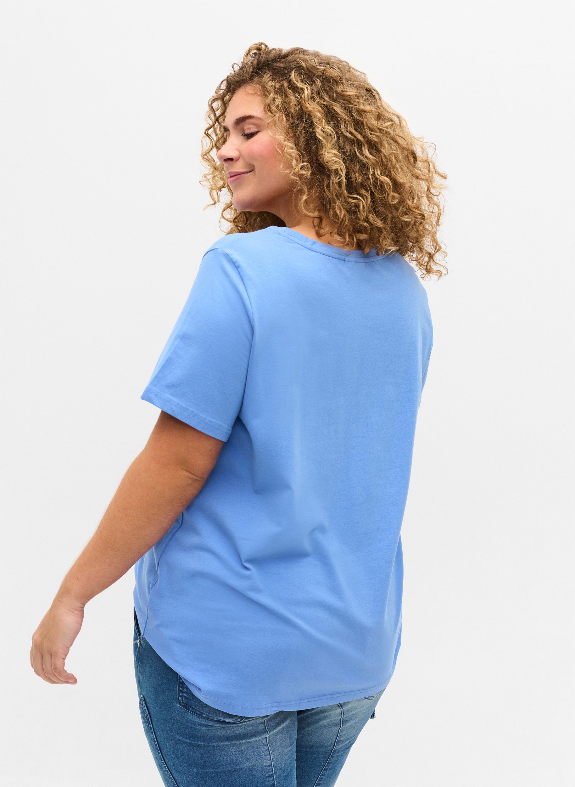 Kortermet T-skjorte i bomull med mønster, Ultramarine / N.Sky, Model image number 1