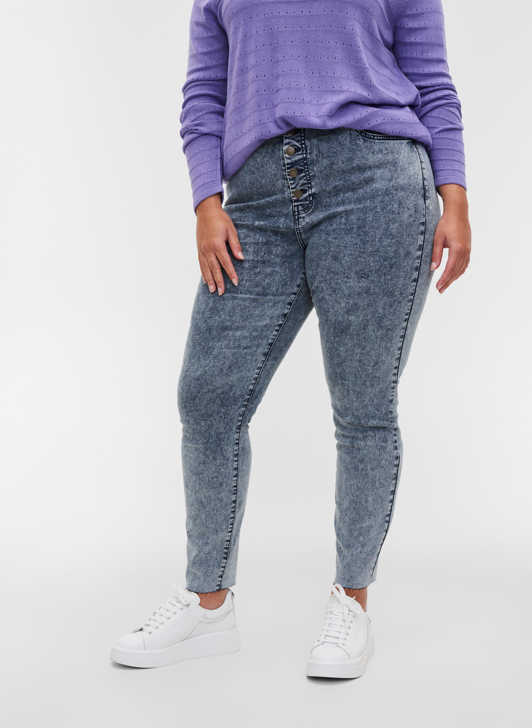 Cropped Bea jeans med ekstra høyt liv, Blue Snow Wash, Model image number 3
