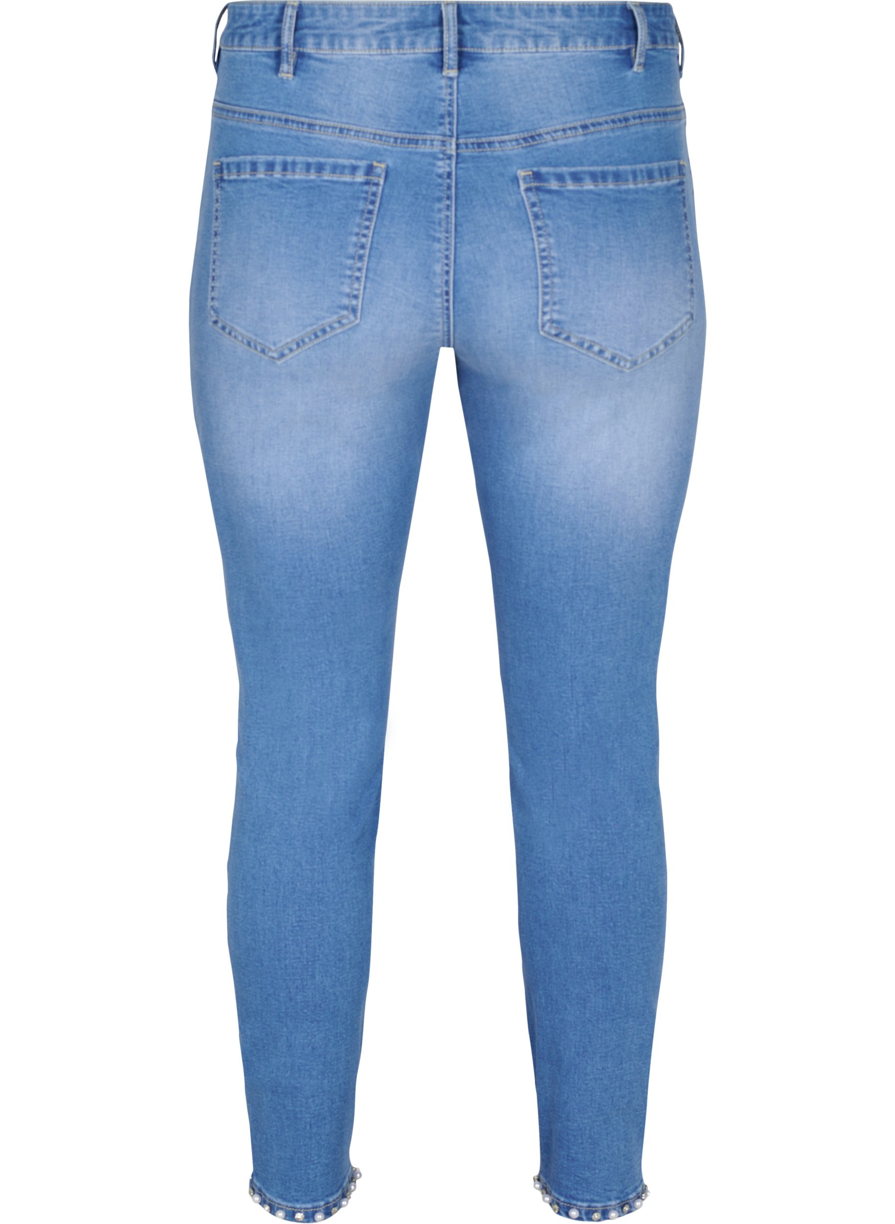 Cropped Amy jeans med perler, Light blue denim, Packshot image number 1
