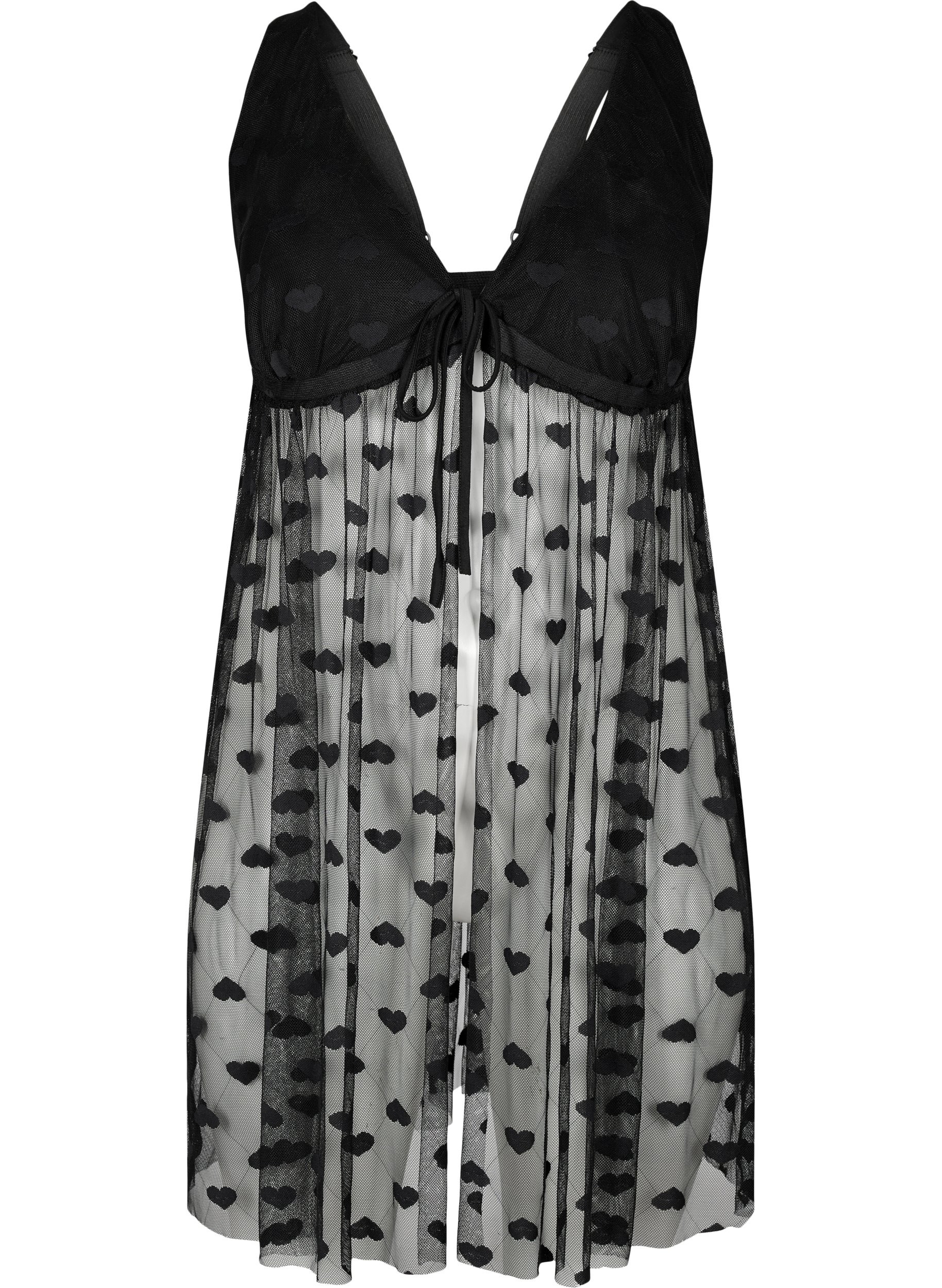 Transparent nattkjole med mønster, Black, Packshot image number 0