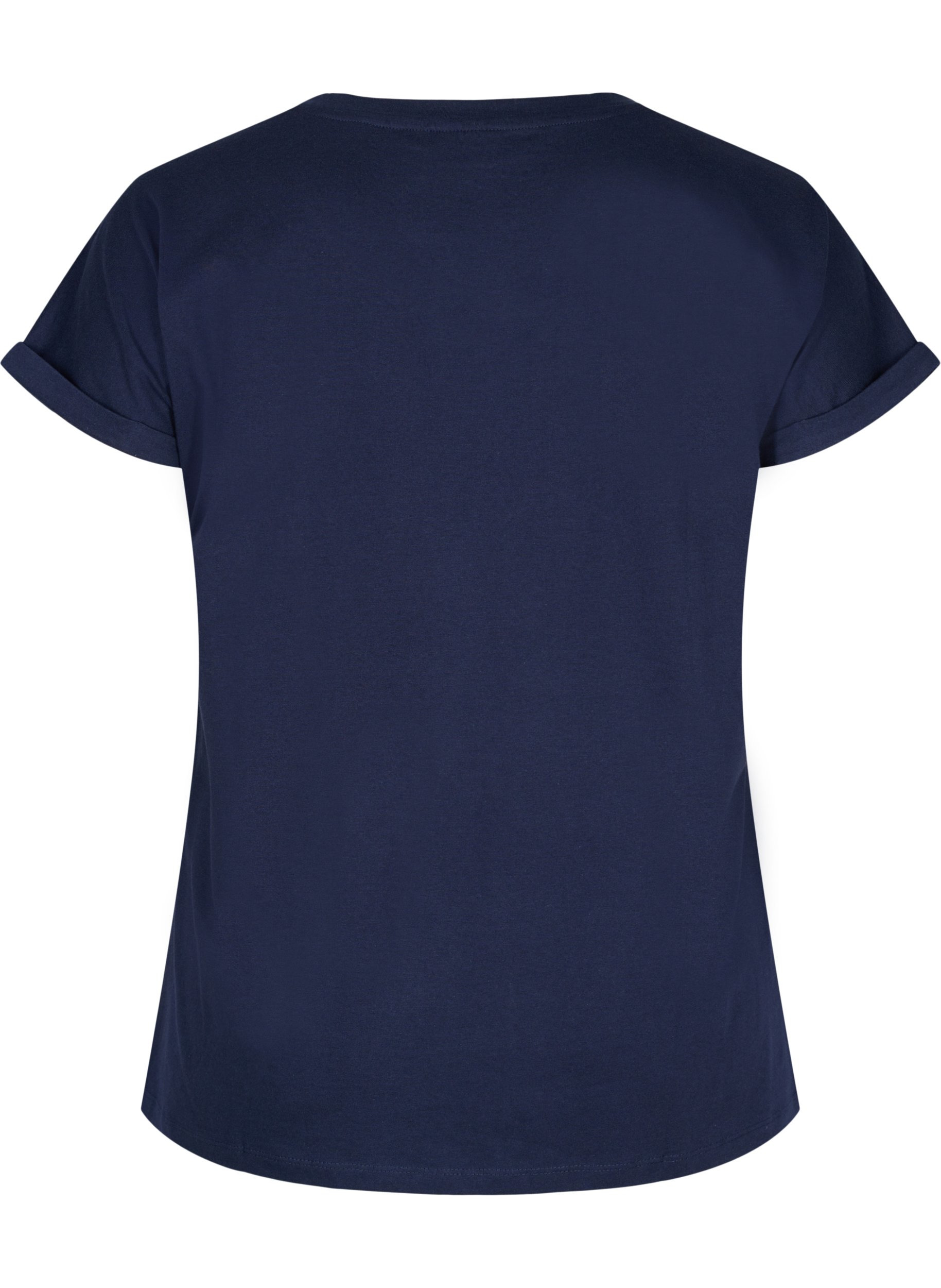 T-skjorte i bomull med broderi anglaise, Navy Blazer, Packshot image number 1