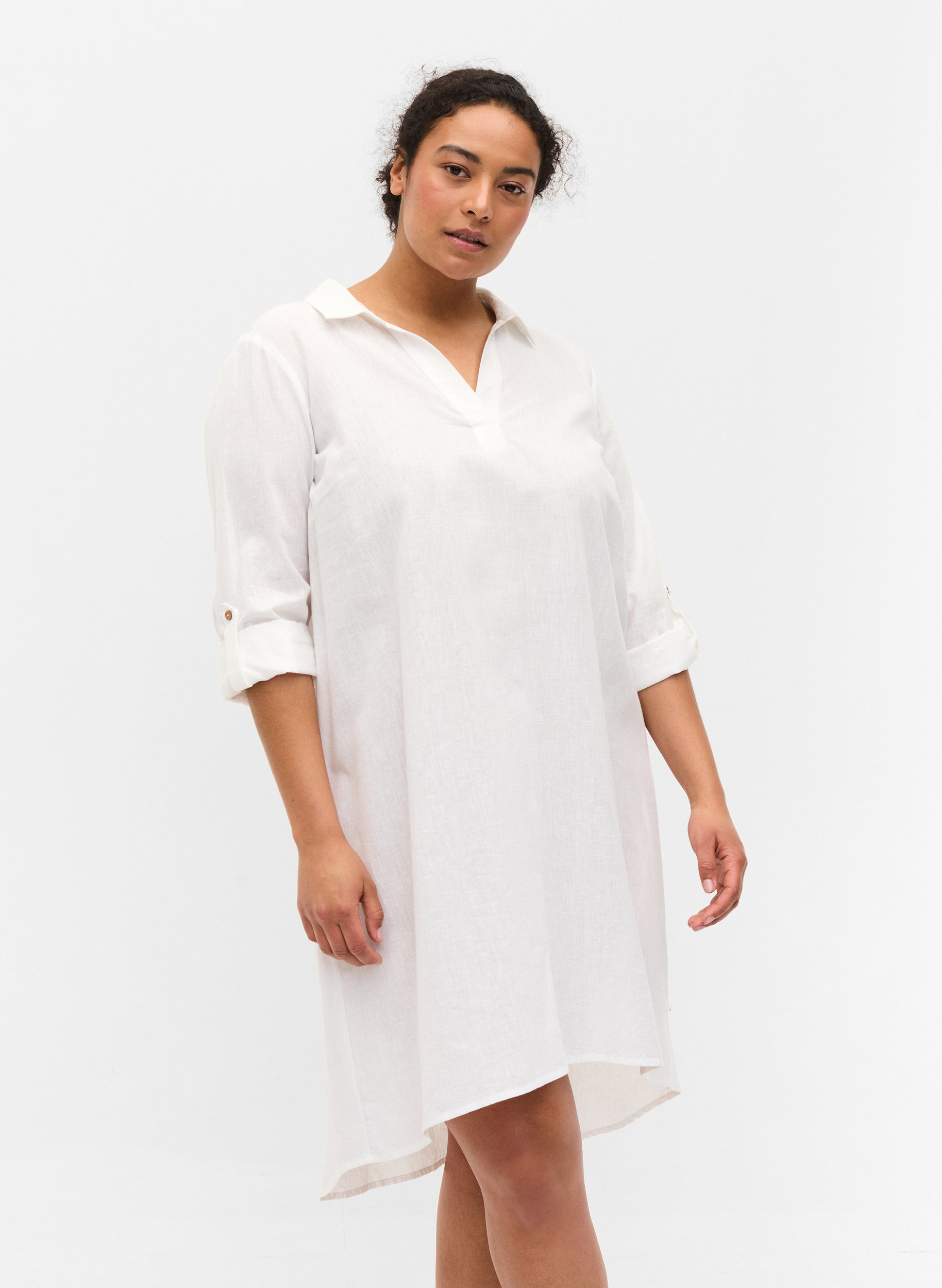 Kjole med V-hals og krage, White, Model