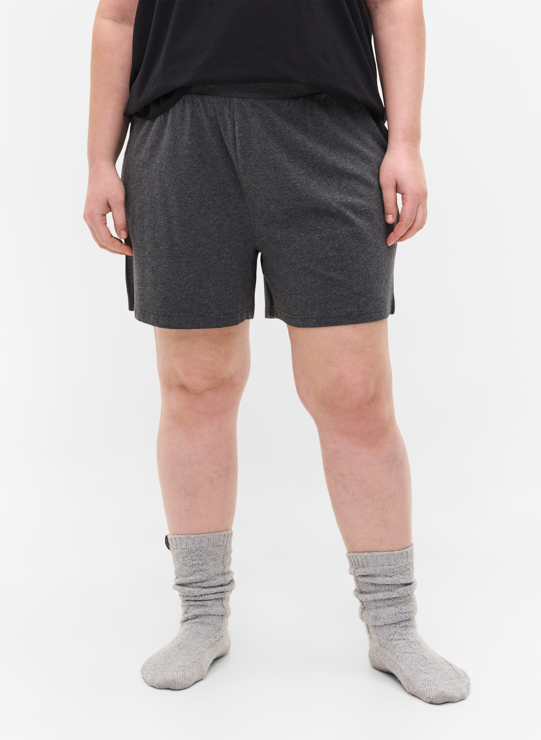 Løse shorts i en bomullsmiks, Dark Grey Melange, Model image number 1