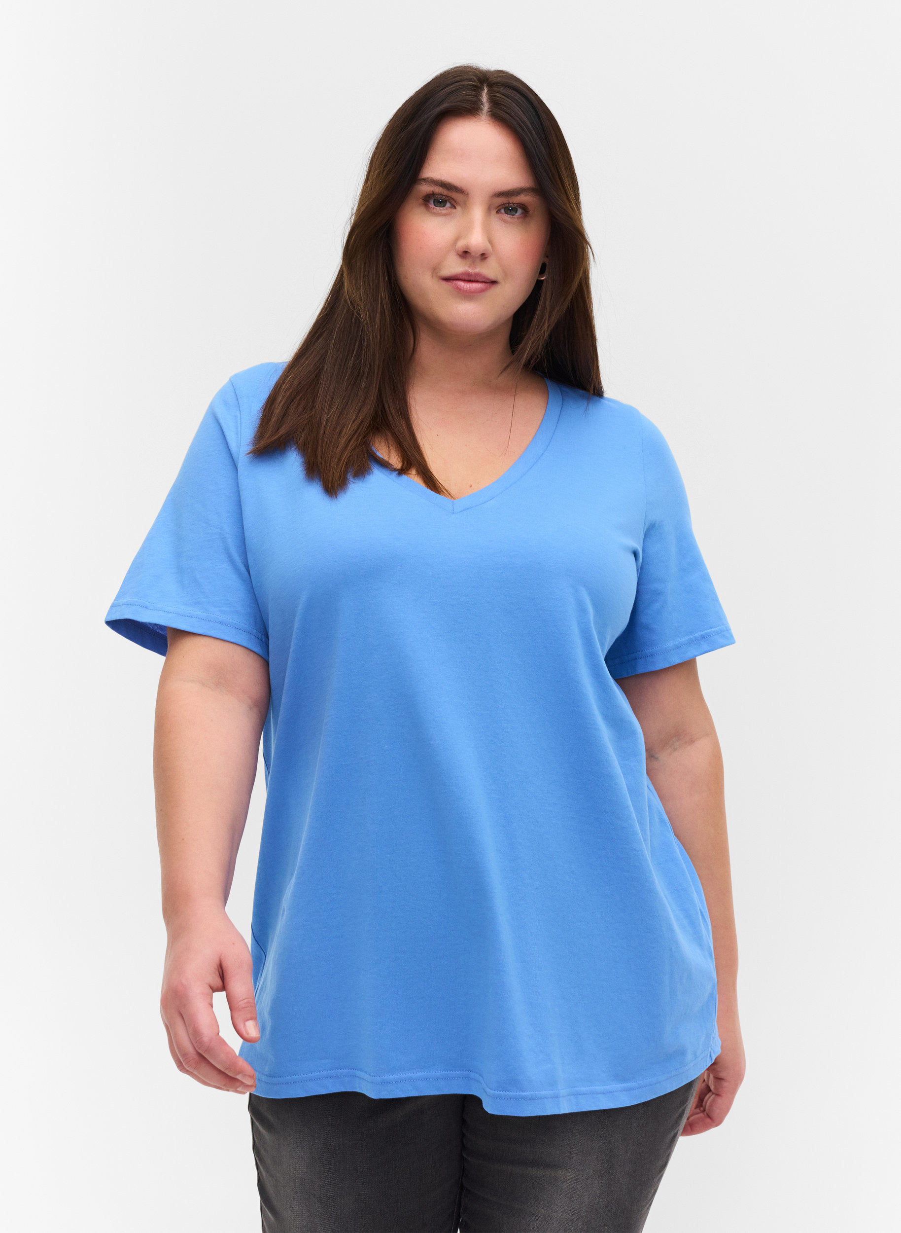 T-skjorte i organisk bomull med V-hals, Ultramarine, Model image number 0