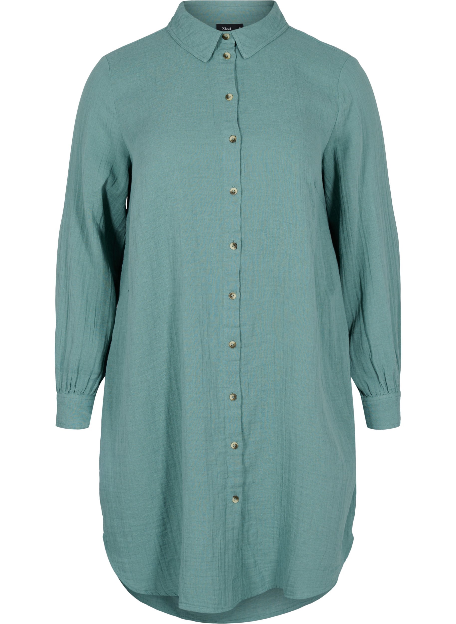 Lang bomullsskjorte med en klassisk krage, Sagebrush Green