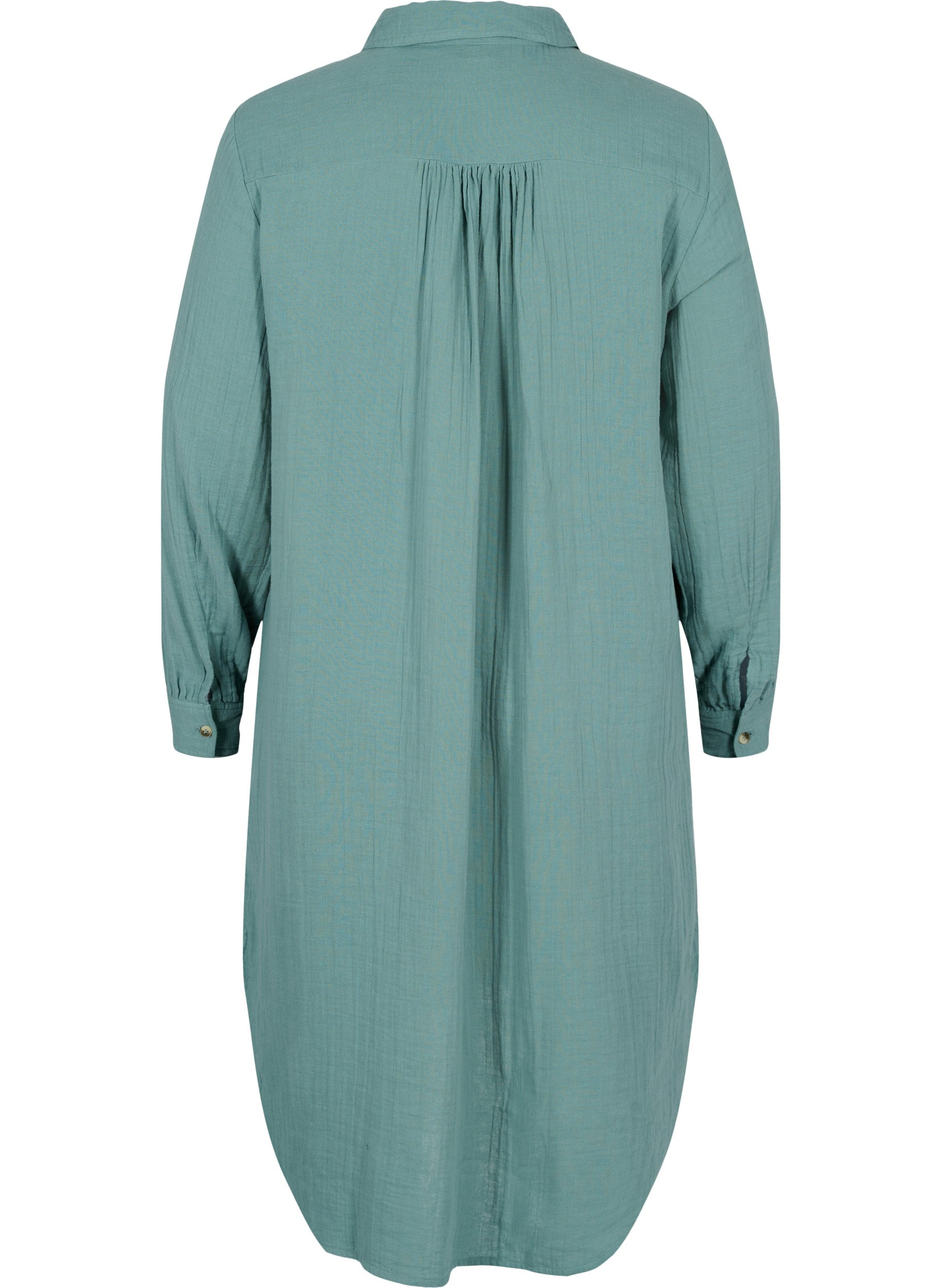 Lang bomullsskjorte med en klassisk krage, Sagebrush Green, Packshot image number 1