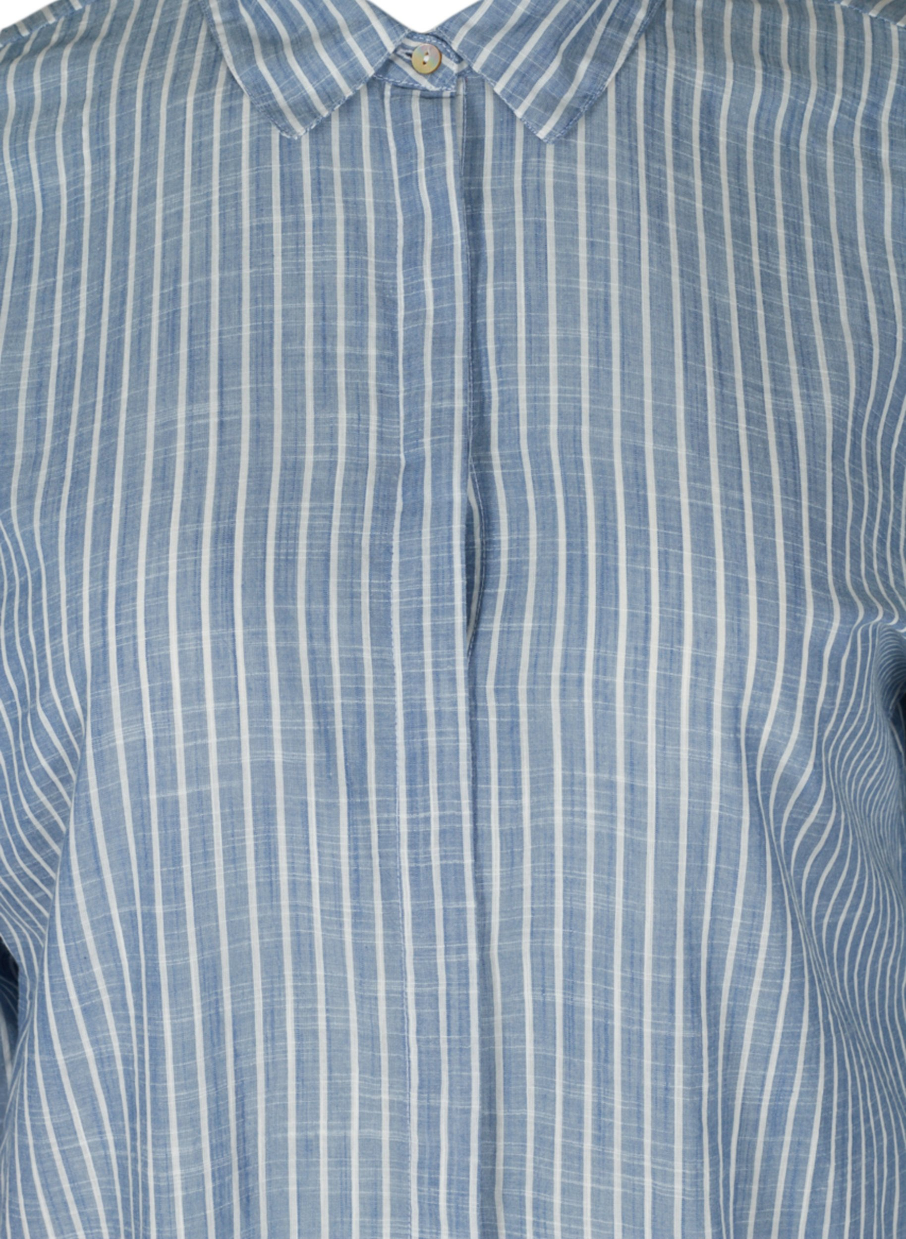 Lang stripete skjorte i bomull, Country Blue Stripe, Packshot image number 2